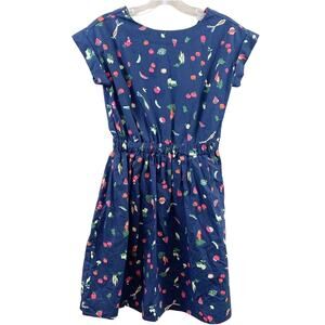 Crewcuts Factory Veggie/Fruit Cut-Out Back Navy Short Sleeve Dress